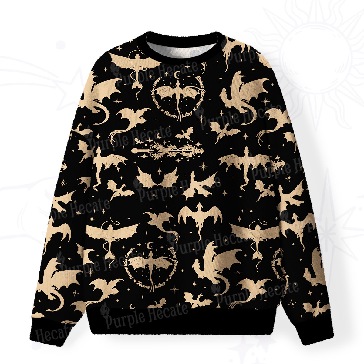 Purplehecate Fantasy Dragon Allover Fuzzy Ugly Sweatshirt