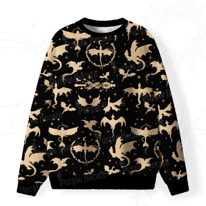 Purplehecate Fantasy Dragon Allover Fuzzy Ugly Sweatshirt