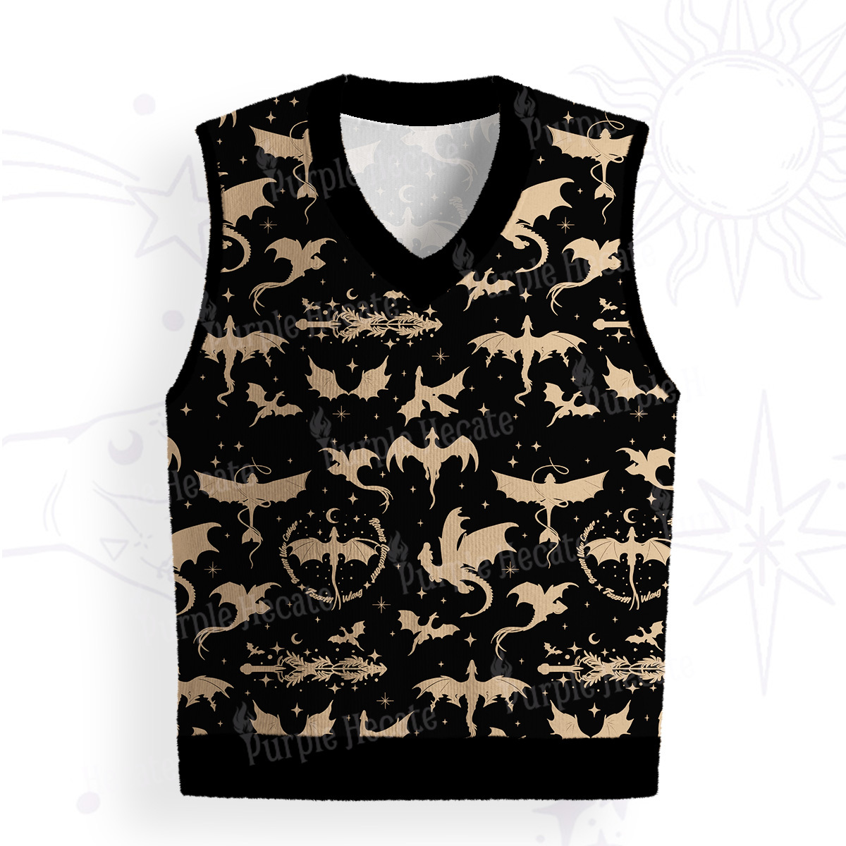 Purplehecate Fantasy Dragon Allover Ugly Sweater Vest