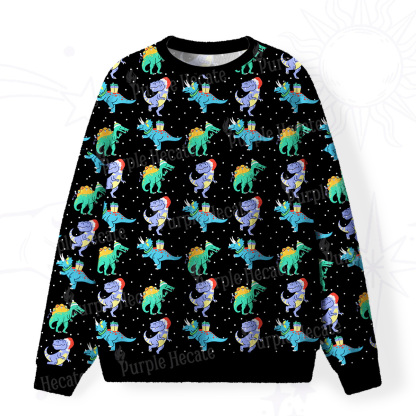 Purplehecate Funny Christmas Dinosaurs Fuzzy Ugly Christmas Sweatshirt