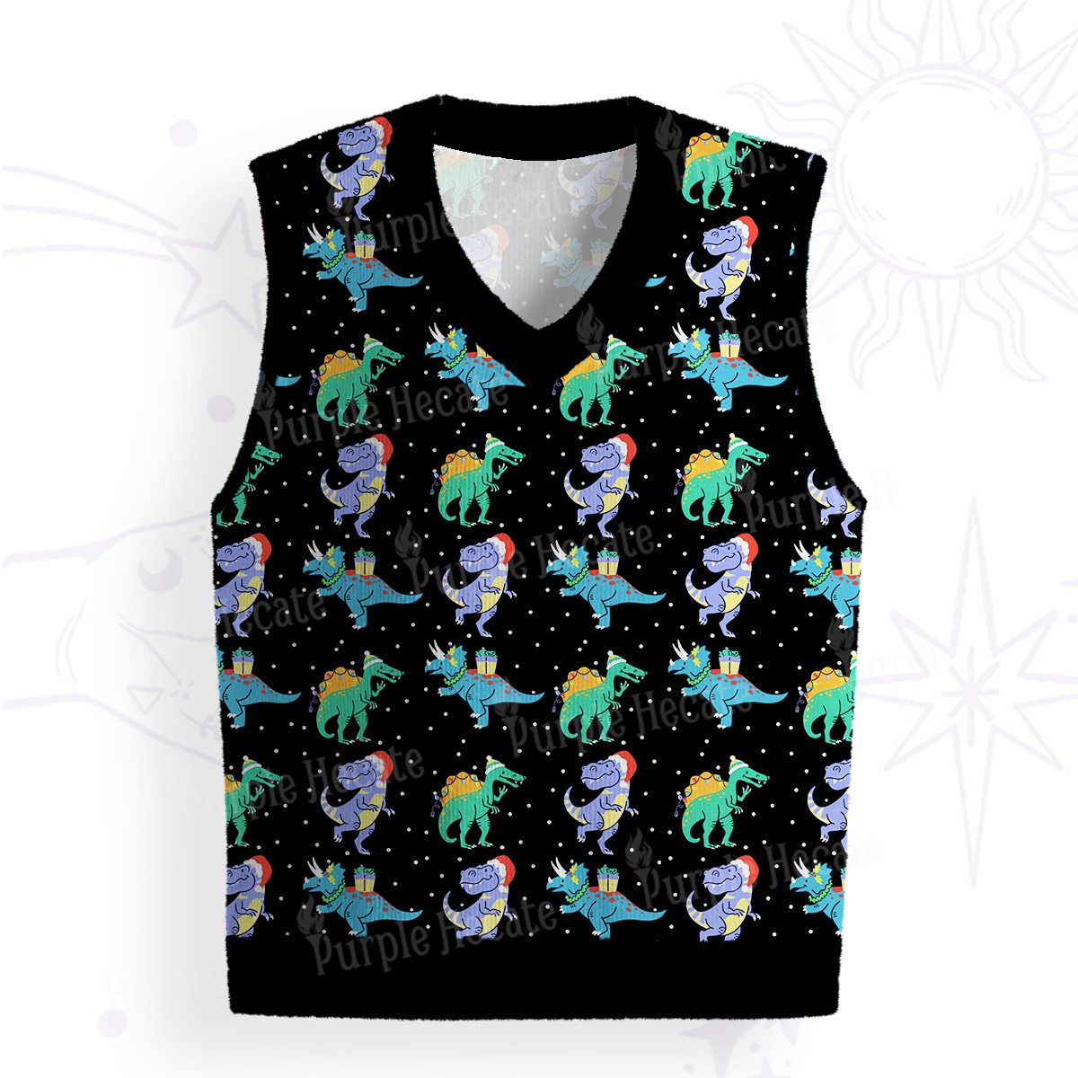 Purplehecate Funny Christmas Dinosaurs Ugly Sweater Vest