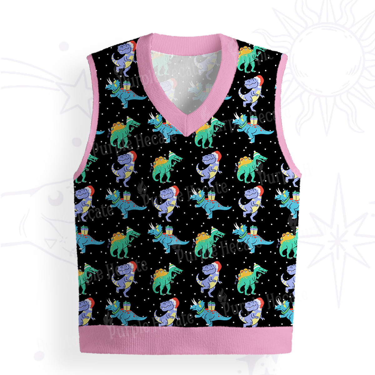 Purplehecate Funny Christmas Dinosaurs Ugly Sweater Vest