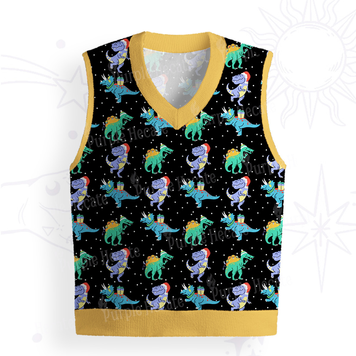 Purplehecate Funny Christmas Dinosaurs Ugly Sweater Vest