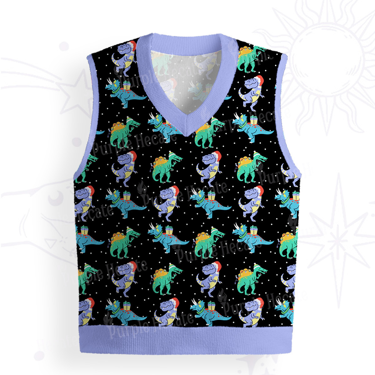 Purplehecate Funny Christmas Dinosaurs Ugly Sweater Vest