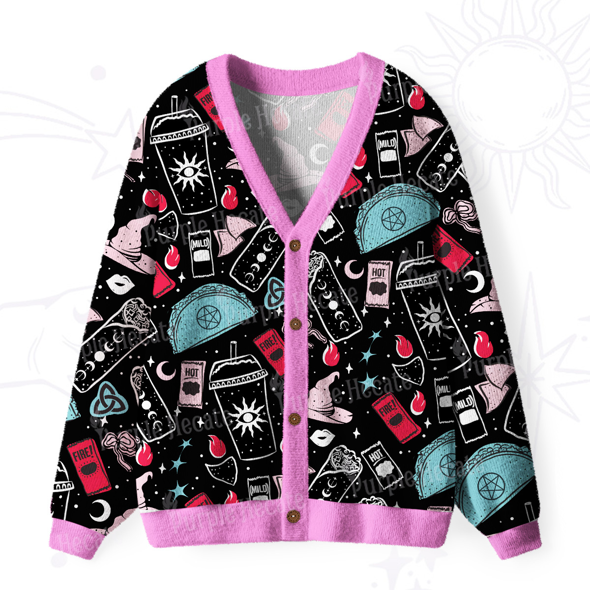 Purplehecate Dark Magic and Mystical Charm Ugly Cardigan Sweaters