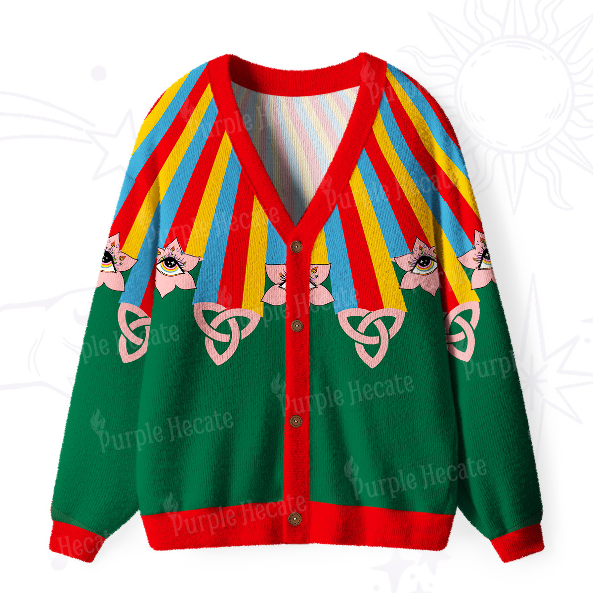 Purplehecate Rainbow Aura Lotus Eye Ugly Cardigan Sweaters