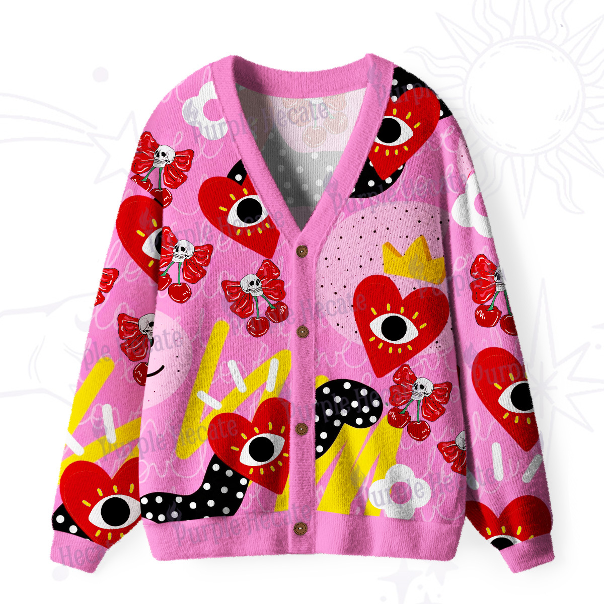 Purplehecate Evil Eye Heart Ugly Cardigan Sweaters