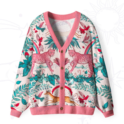 Purplehecate Enchanted Forest Pink Leopard Ugly Cardigan Sweaters