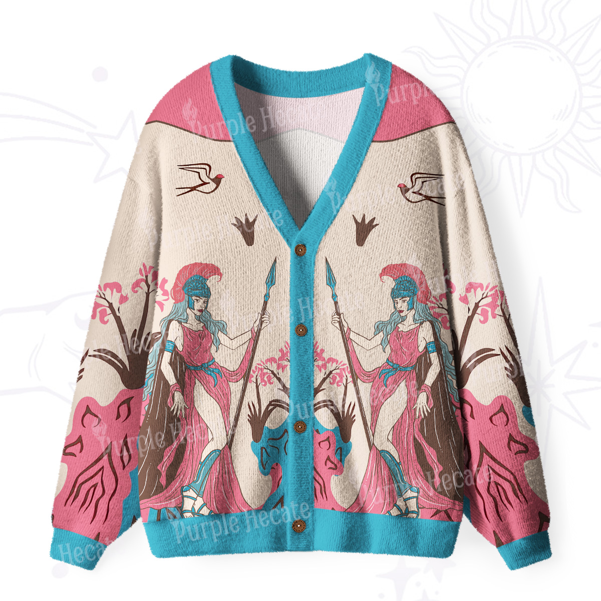 Purplehecate Athena Wisdom Goddess Ugly Cardigan Sweaters