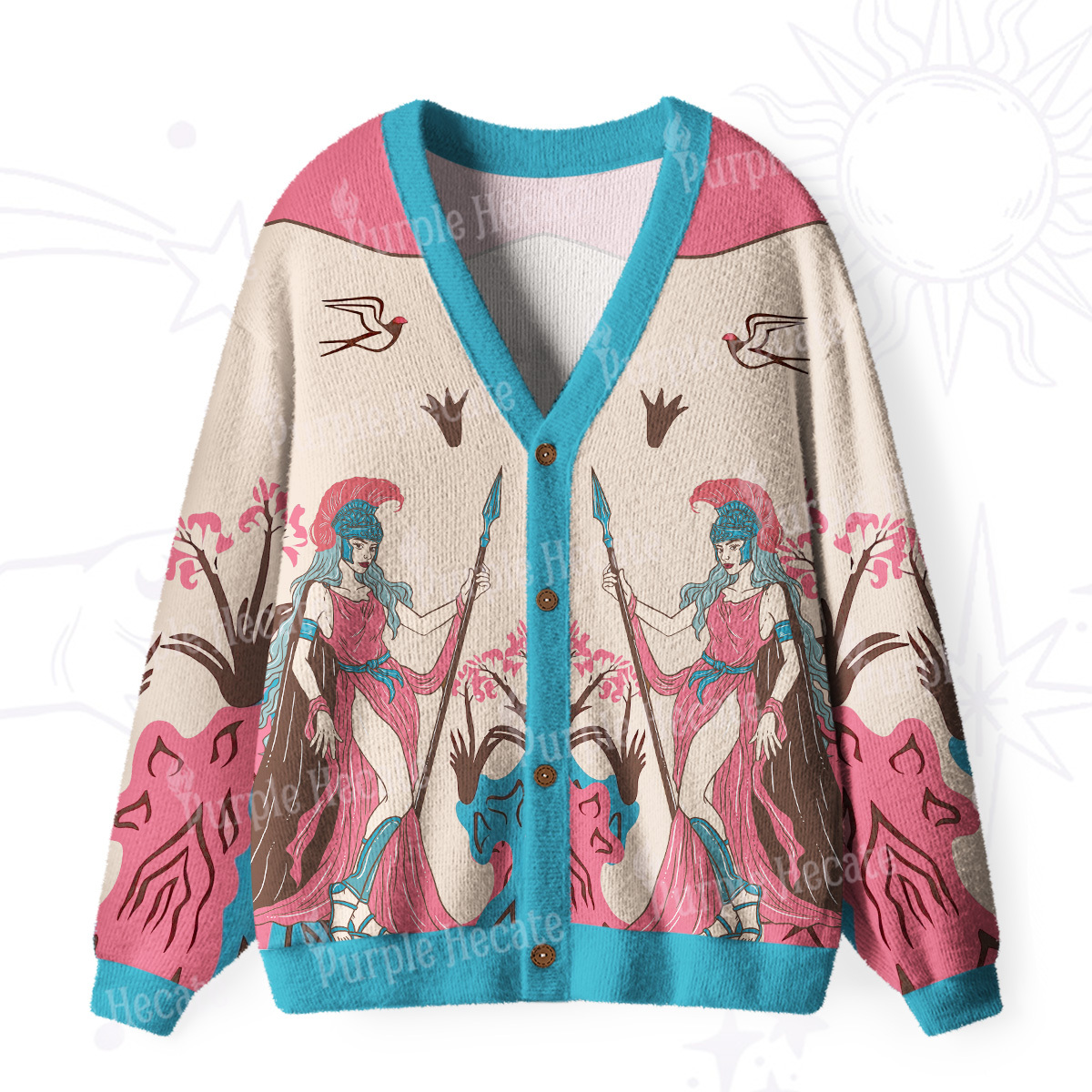 Purplehecate Athena Wisdom Goddess Ugly Cardigan Sweaters