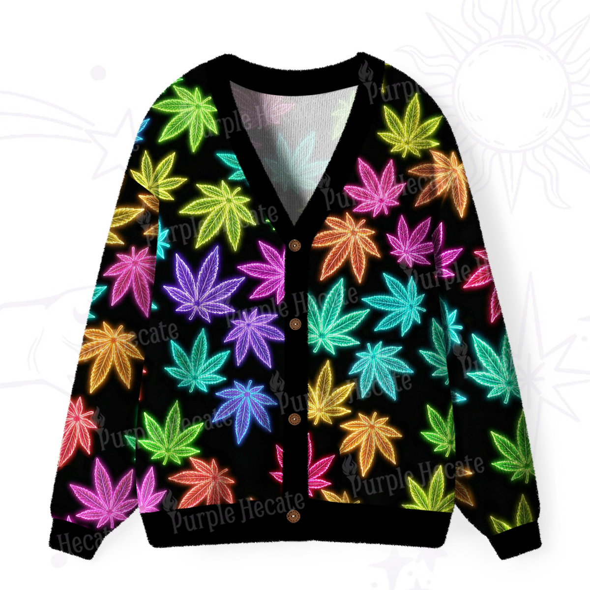 Purplehecate Trippy Weed Ugly Cardigan Sweaters