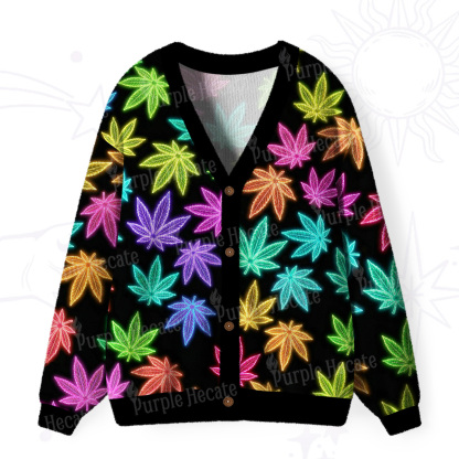Purplehecate Trippy Weed Ugly Cardigan Sweaters