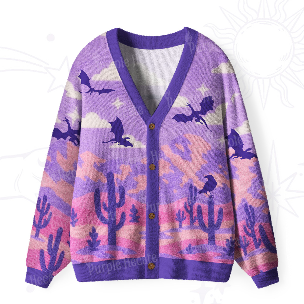 Purplehecate Mystic Desert Dragons Ugly Cardigan Sweaters