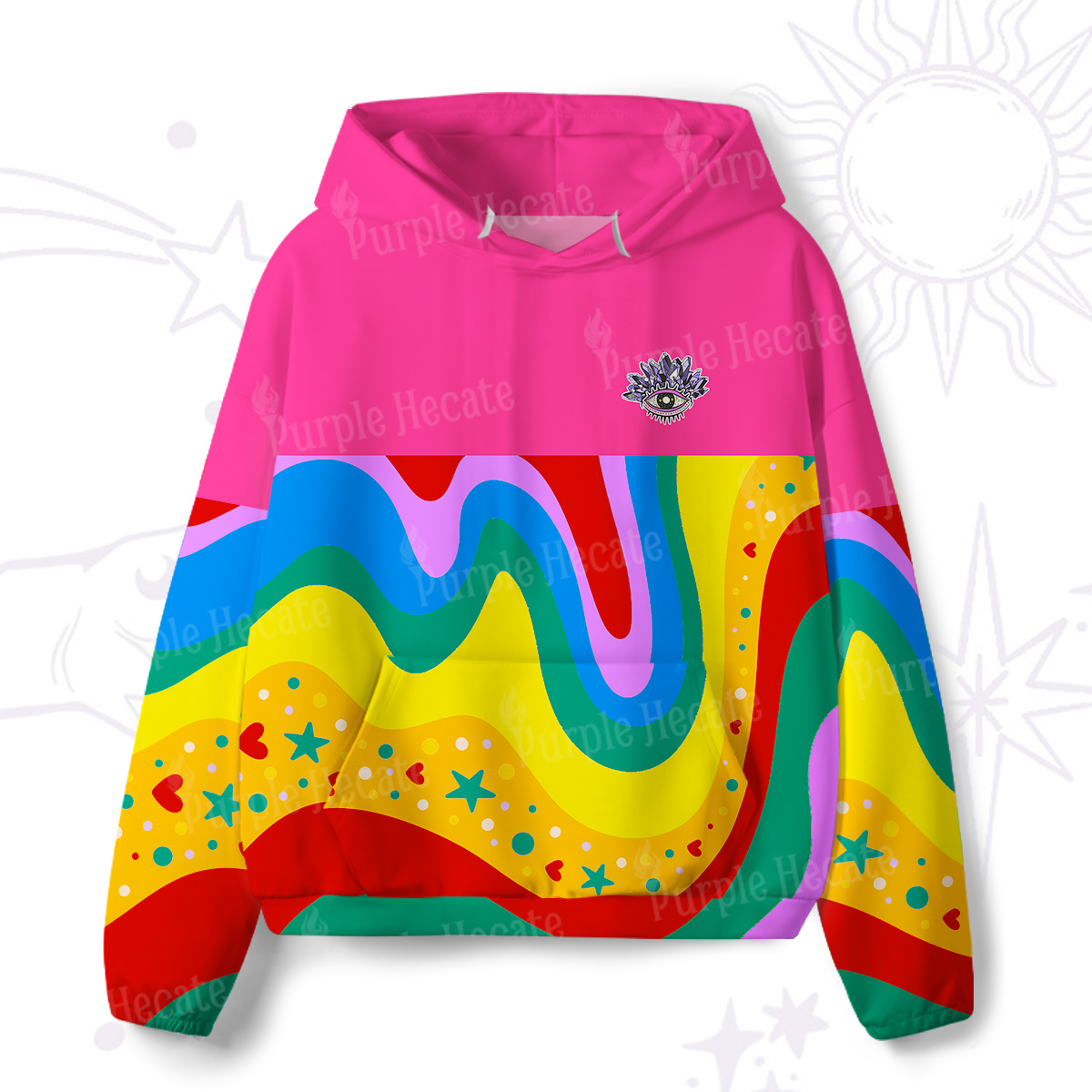 Purplehecate Dreamy Rainbow Waves All-Over Print Hoodie