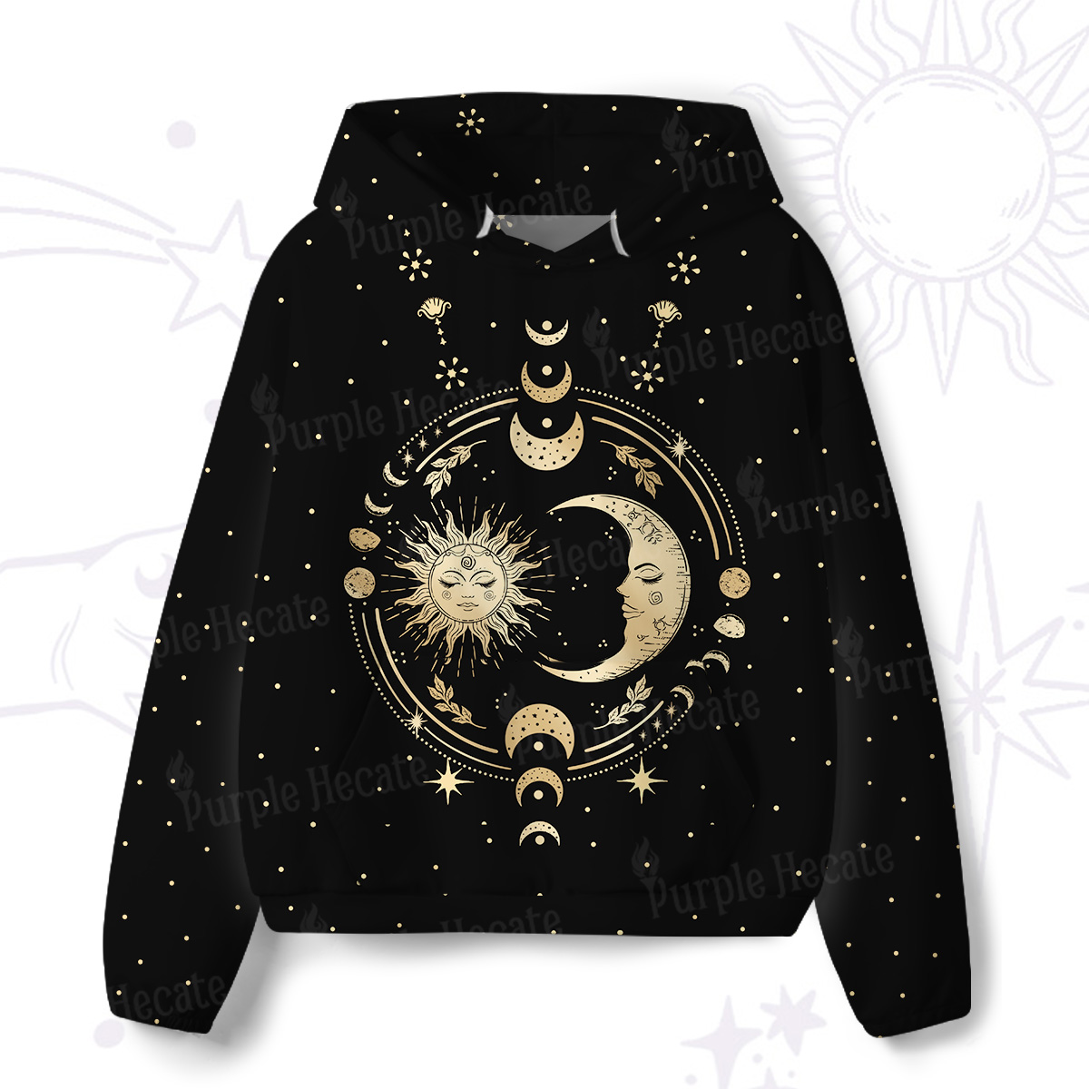 Purplehecate Celestial Sun and Moon All-Over Print Hoodie