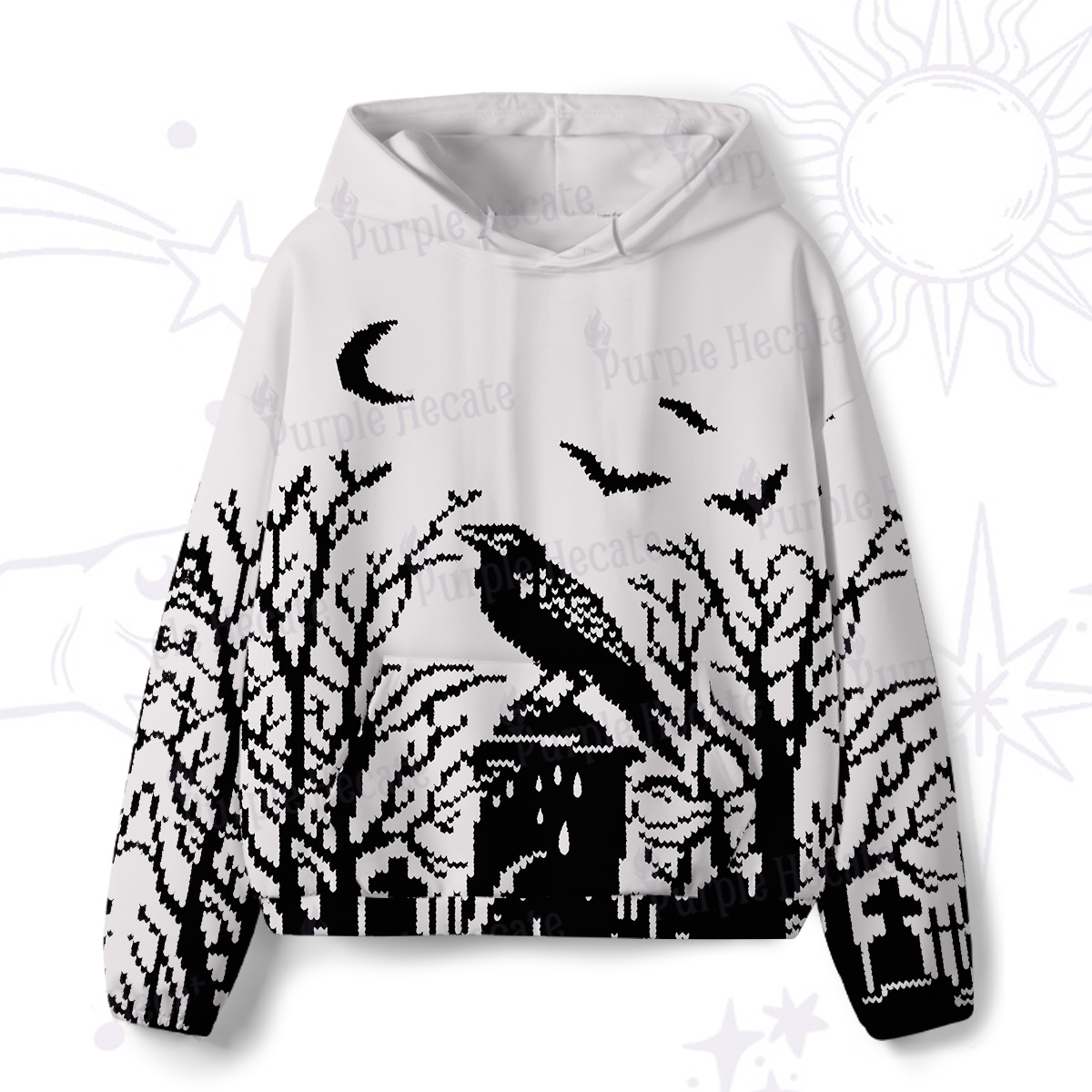 Purplehecate Ravens Over the Spooky Graveyard All-Over Print Hoodie