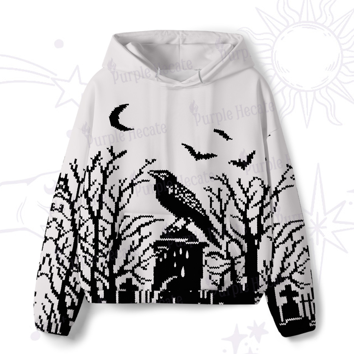 Purplehecate Ravens Over the Spooky Graveyard All-Over Print Hoodie