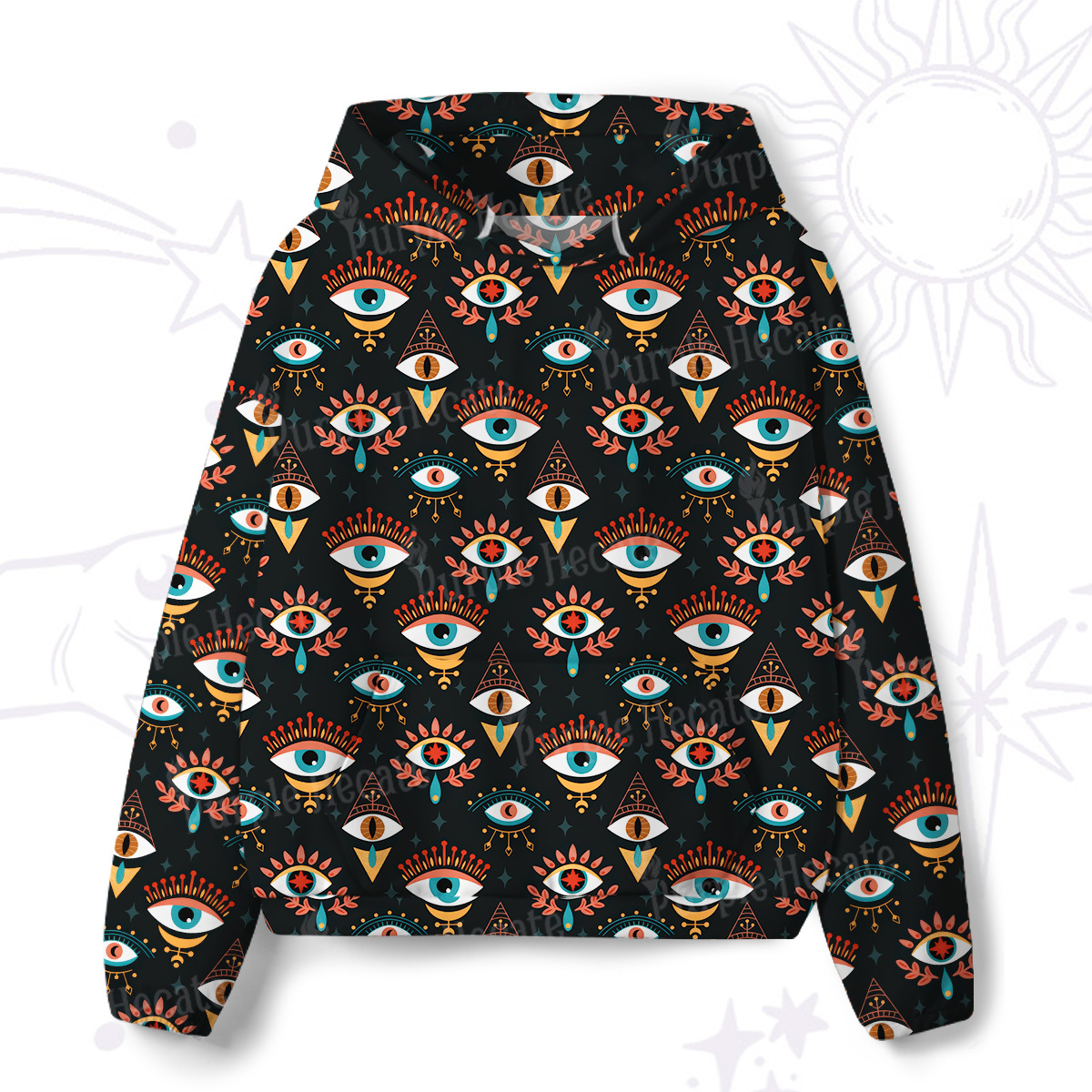 Purplehecate Evil Eye Pattern All-Over Print Hoodie