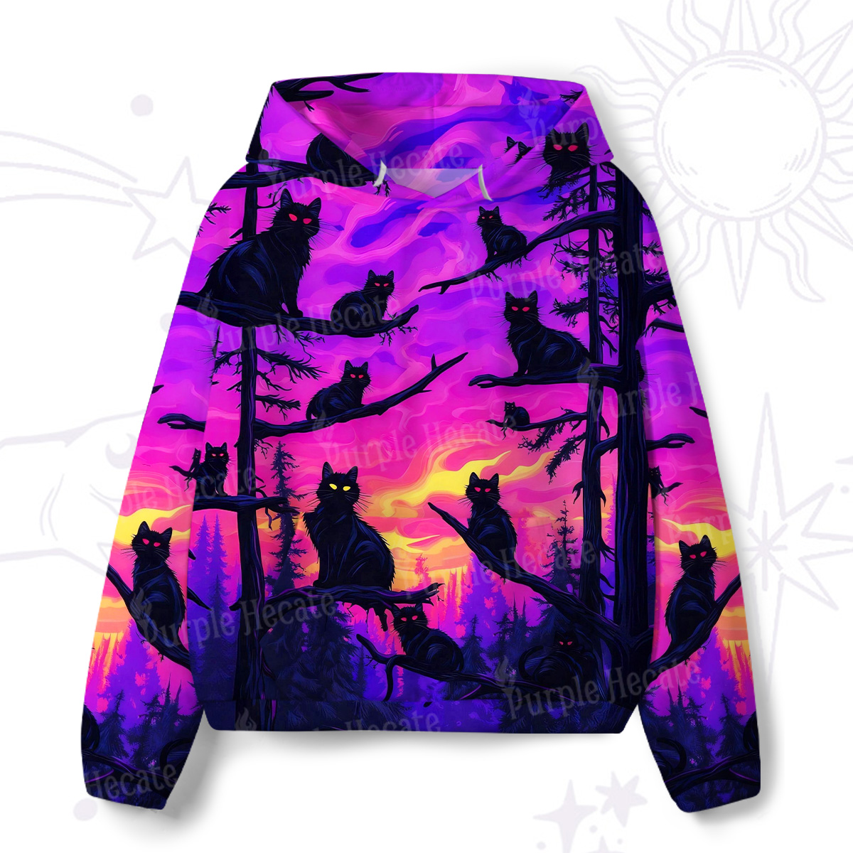 Purplehecate Twilight Forest Guardian Cat All-Over Print Hoodie