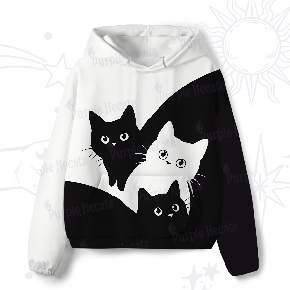 Purplehecate Curious Cats All-Over Print Hoodie
