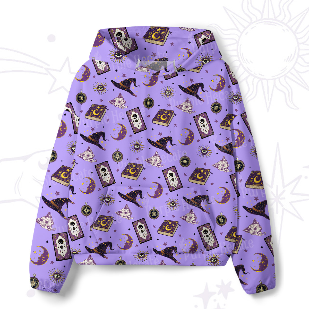 Purplehecate Midnight Witch Tarot All-Over Print Hoodie