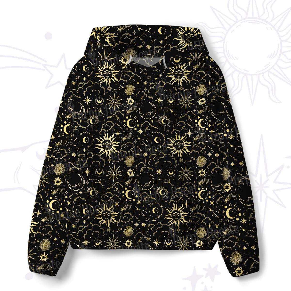 Purplehecate Mysterious Star & Moon All-Over Print Hoodie