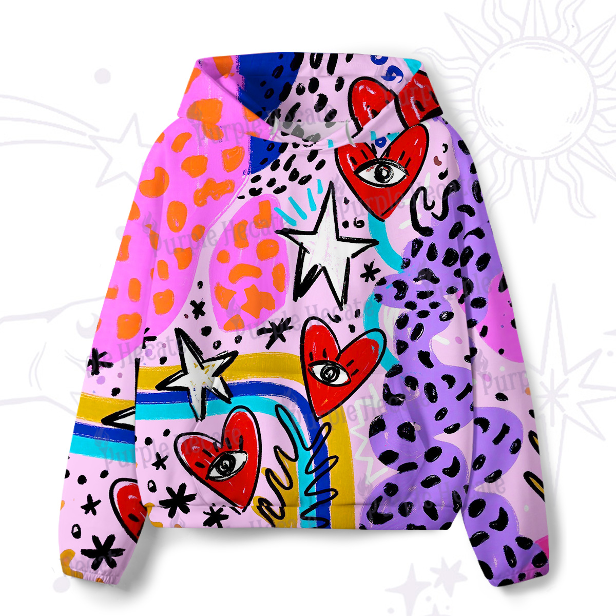 Purplehecate Cosmic Love Eyes Graffiti All-Over Print Hoodie