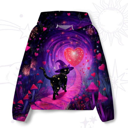 Purplehecate Starry Witch Cat and Love All-Over Print Hoodie
