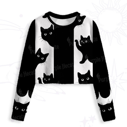 Purplehecate Peekaboo Cats Crop Fuzzy Ugly Sweatshirt