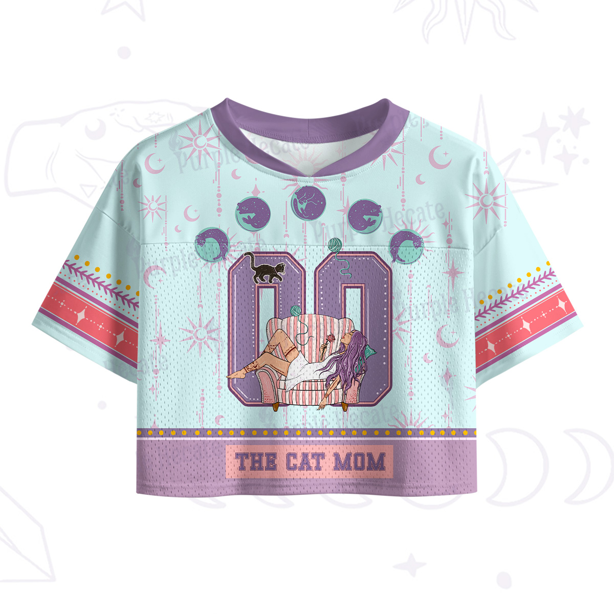 Purplehecate The Cat Mom Crop Sports Jersey