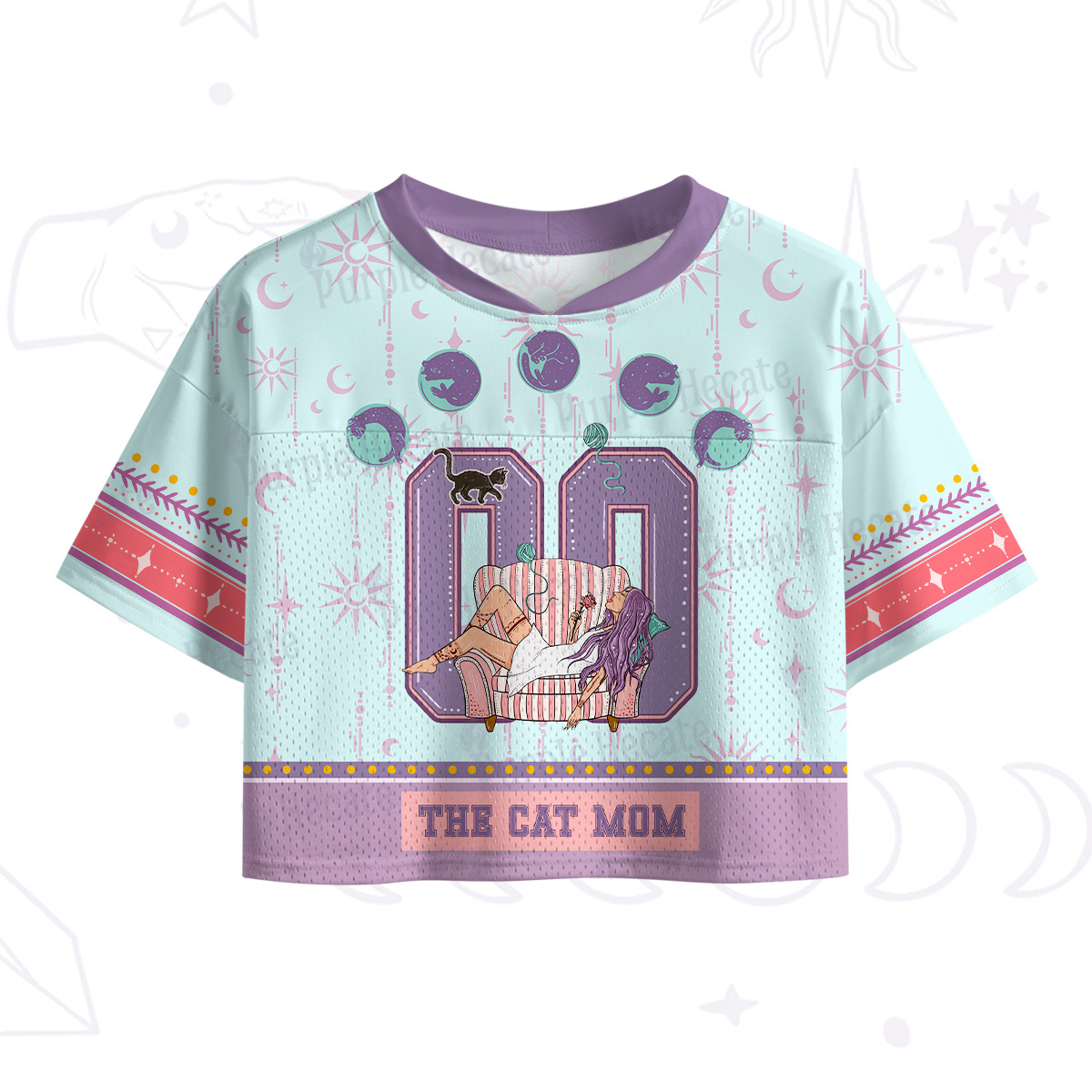 Purplehecate The Cat Mom Crop Sports Jersey