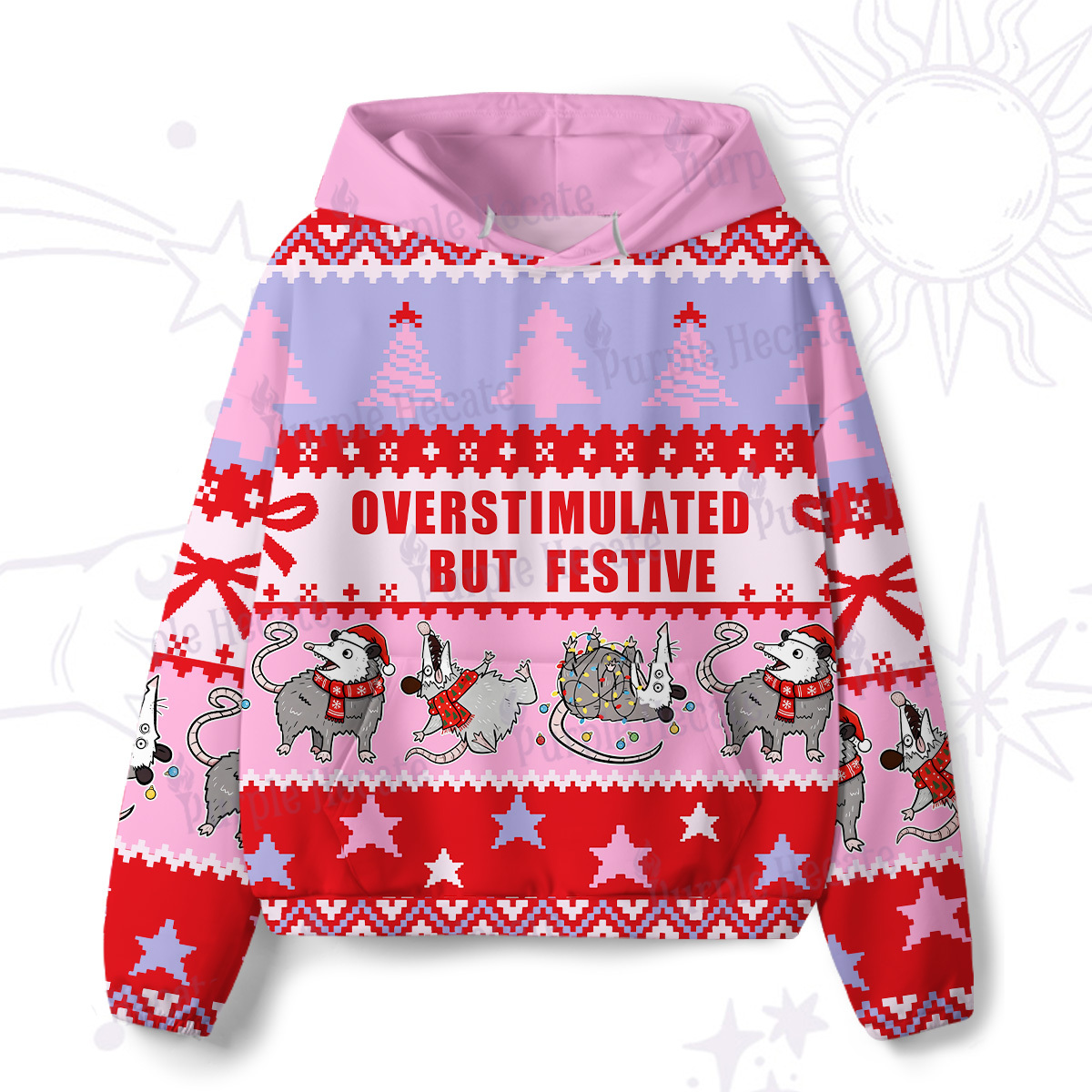 Purplehecate Overstimulated But Festive Possum All-Over Print Hoodie