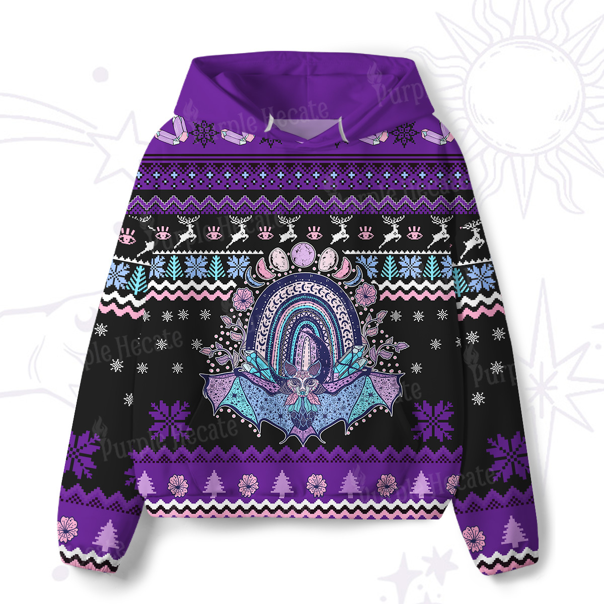 Purplehecate Moon Phase Bat All-Over Print Hoodie