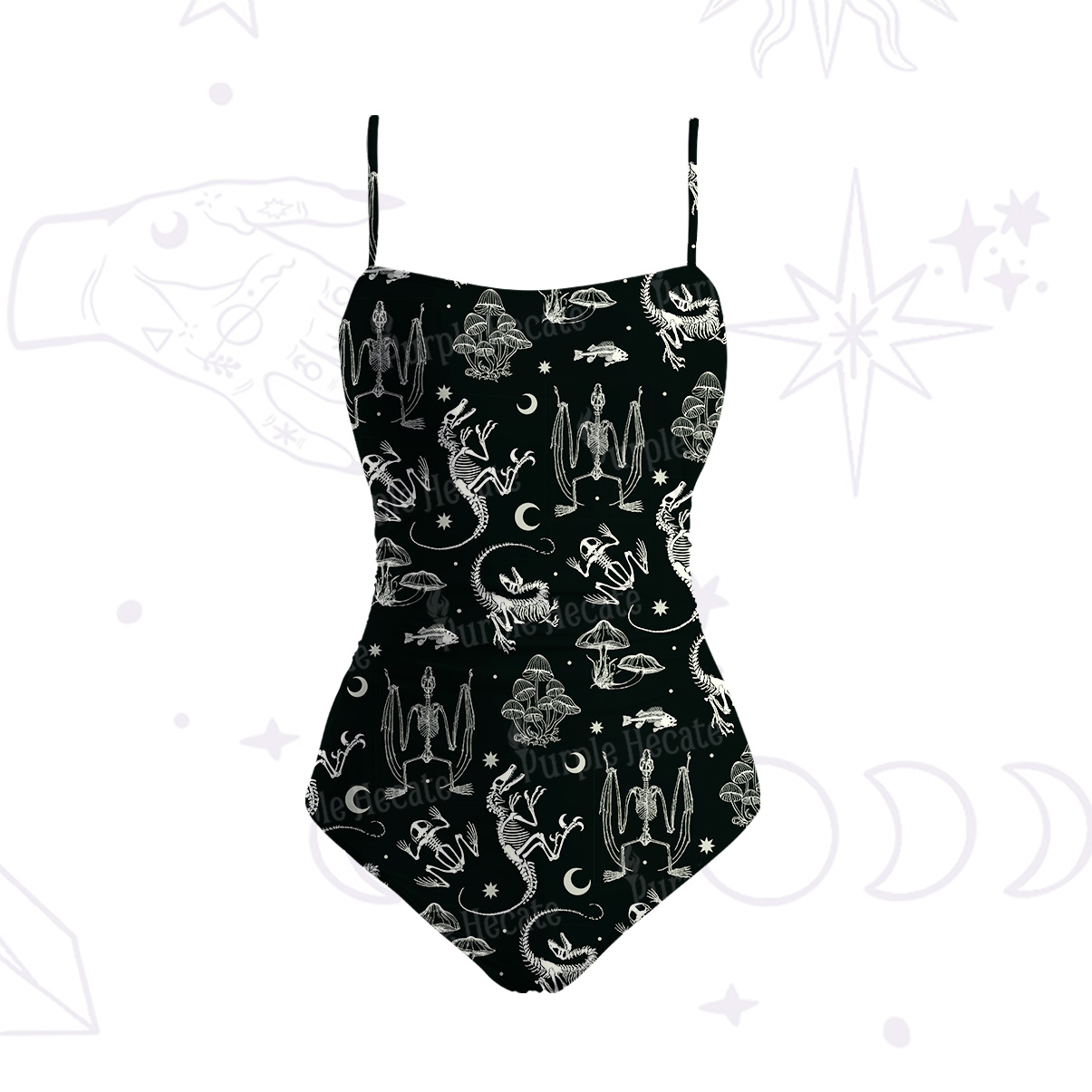 Purplehecate Prehistoric Fantasy Slim-Strap Swimsuit