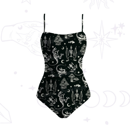 Purplehecate Prehistoric Fantasy Slim-Strap Swimsuit