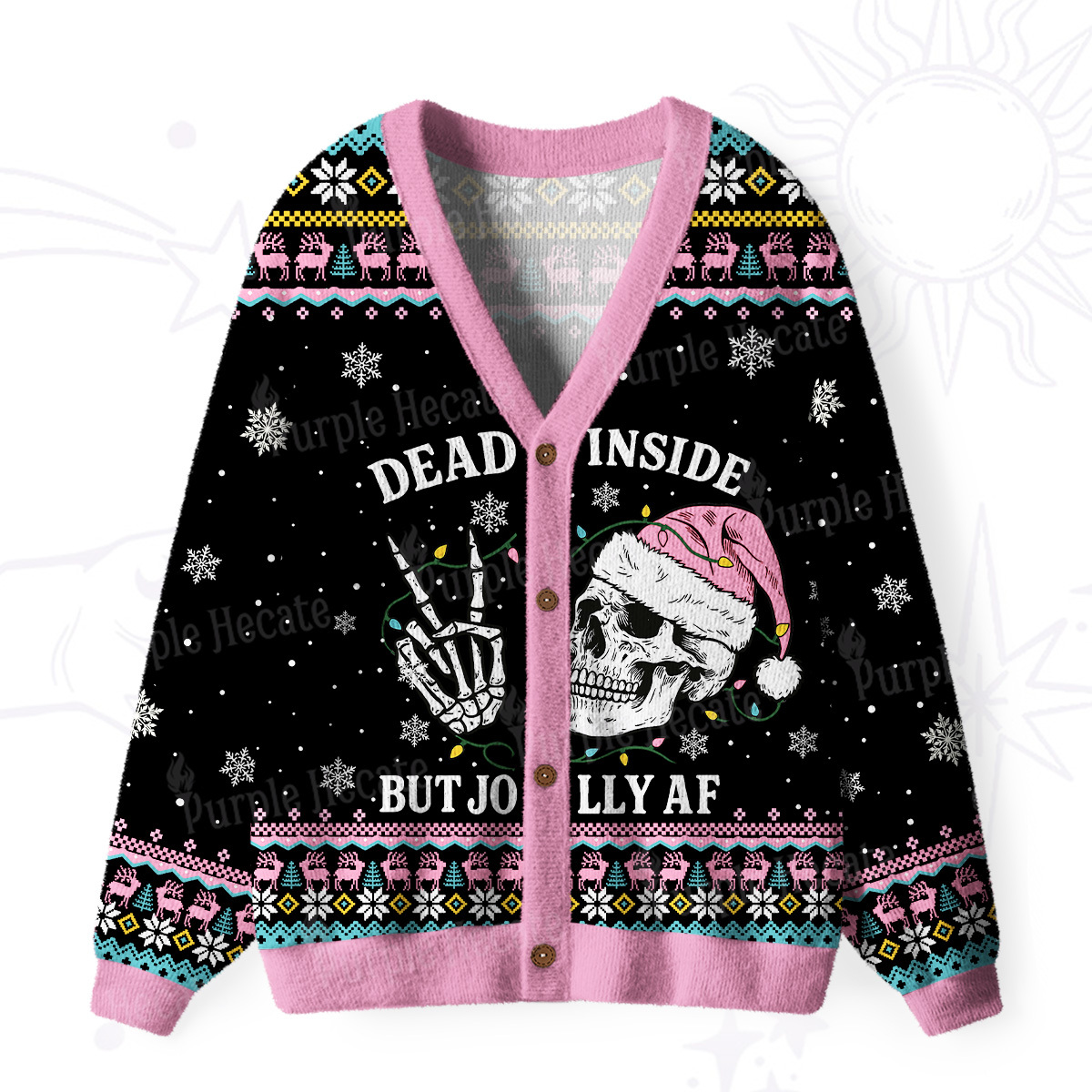 Purplehecate Dead Inside But Jolly AF Christmas Ugly Cardigan Sweaters