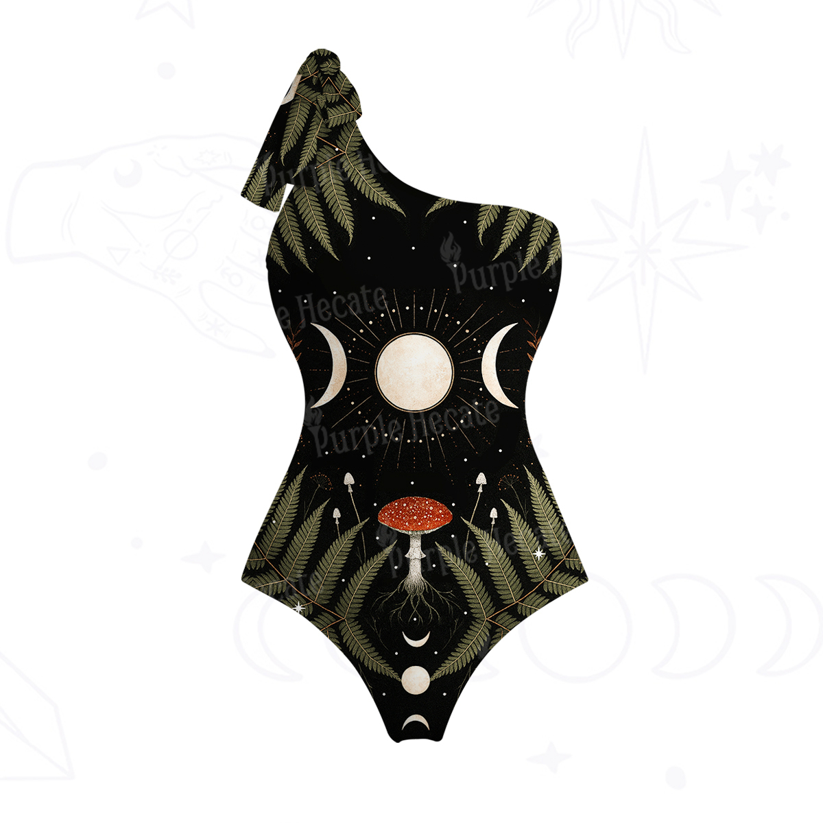 Purplehecate Moonlit Mushroom Gown One-Shoulder One-Piece Swimsuit