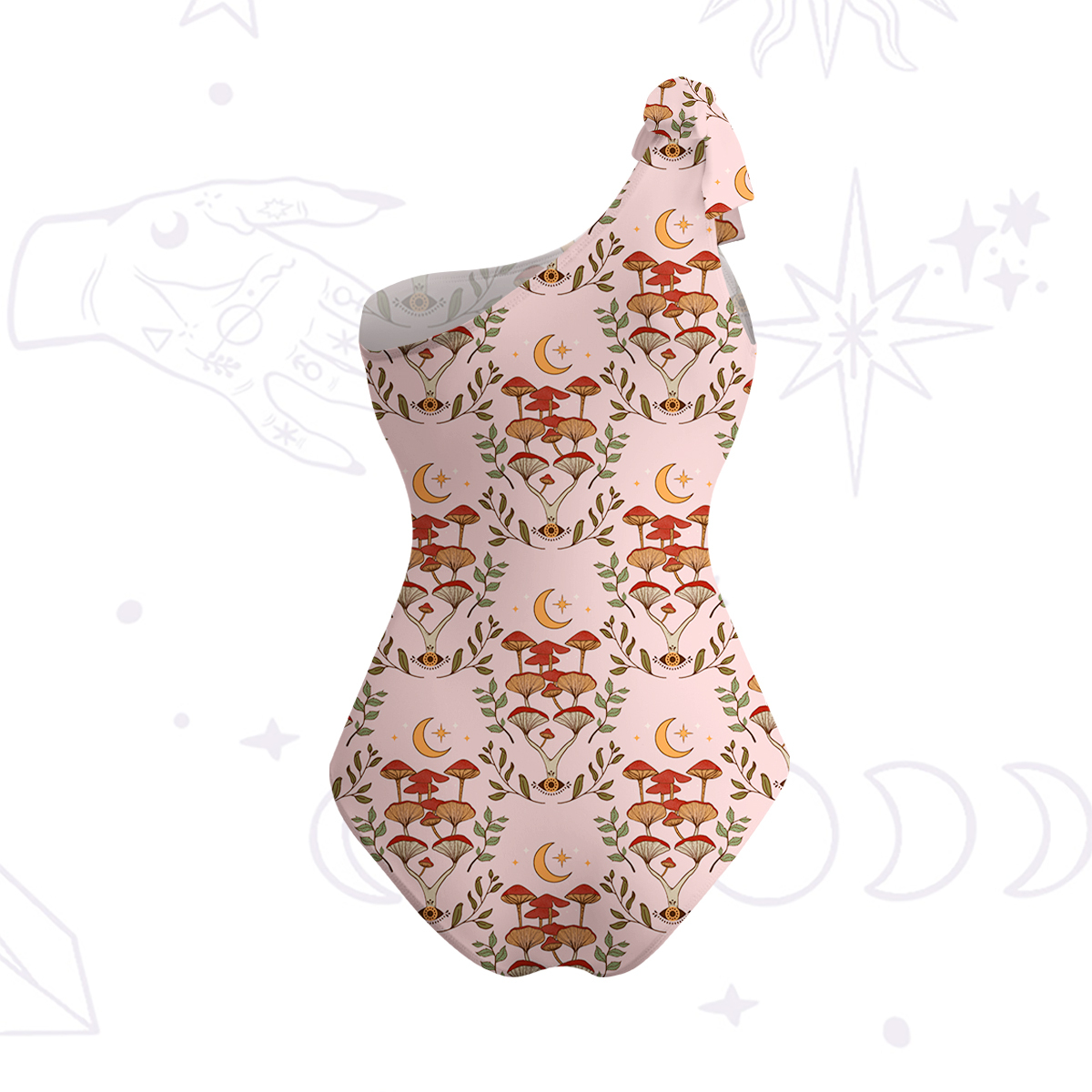 Purplehecate Psychedelic Mushrooms One-Shoulder One-Piece Swimsuit