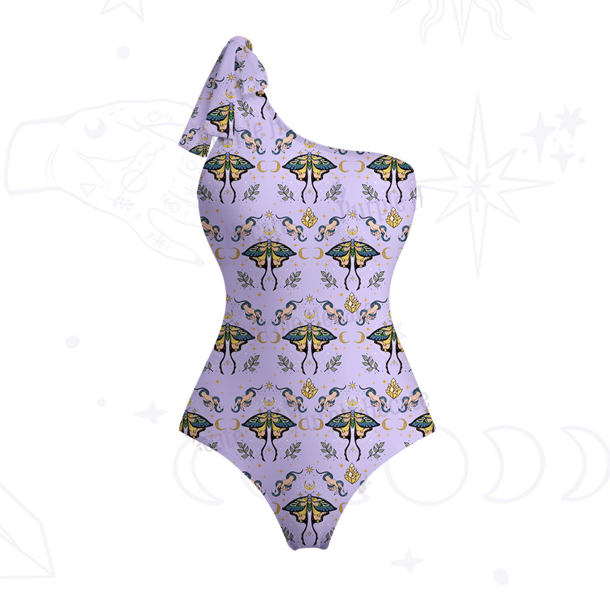 Purplehecate Mystical Moth One-Shoulder One-Piece Swimsuit