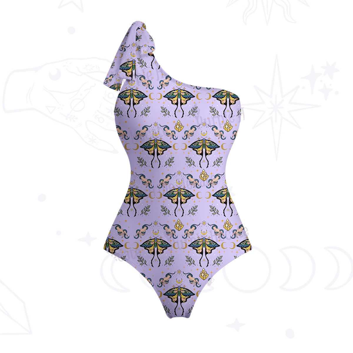 Purplehecate Mystical Moth One-Shoulder One-Piece Swimsuit