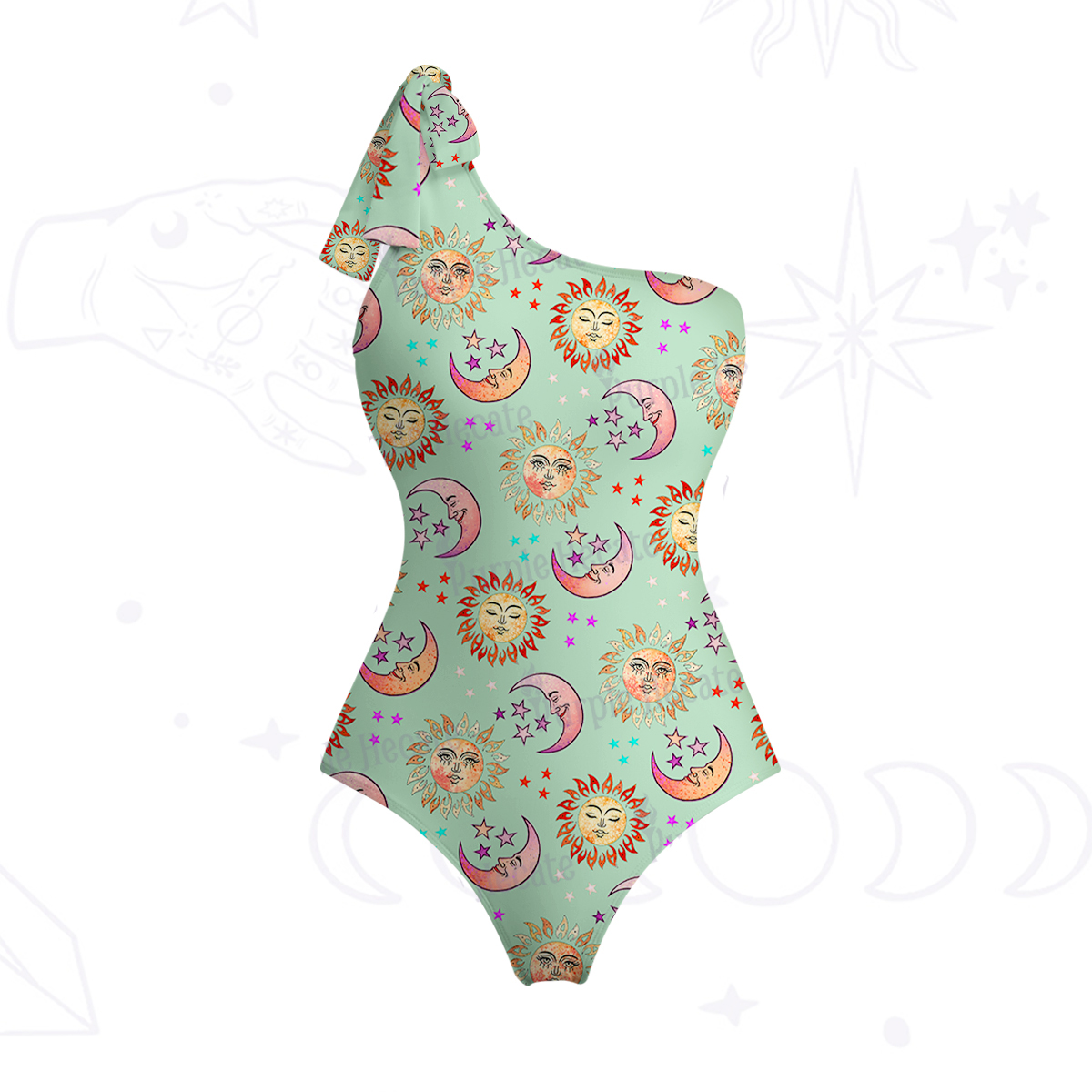 Purplehecate Dancing Suns and Lunar Dreams One-Shoulder One-Piece Swimsuit
