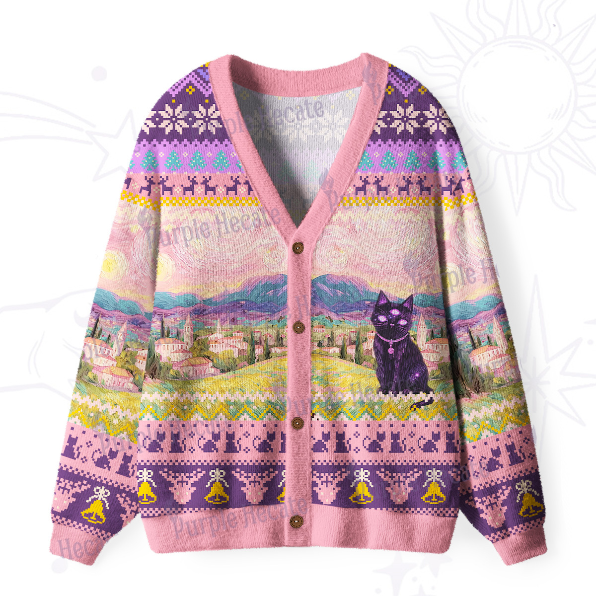 Purplehecate Garden Guardian Black Cat Ugly Cardigan Sweaters