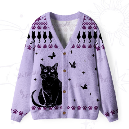 Purplehecate Midnight Pawprints Black CatUgly Cardigan Sweaters