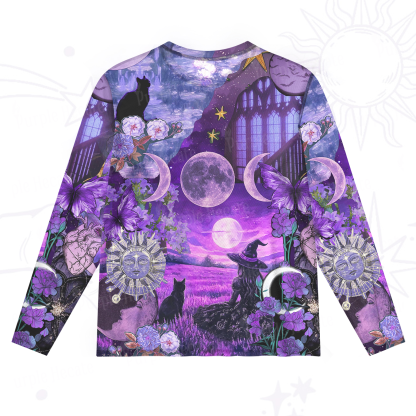 Purplehecate Witchy Black Cat Moon Mesh Long Sleeve Top