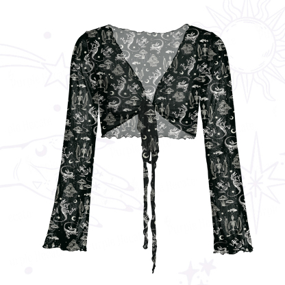 Purplehecate Prehistoric Fantasy Mesh Tie Front Top