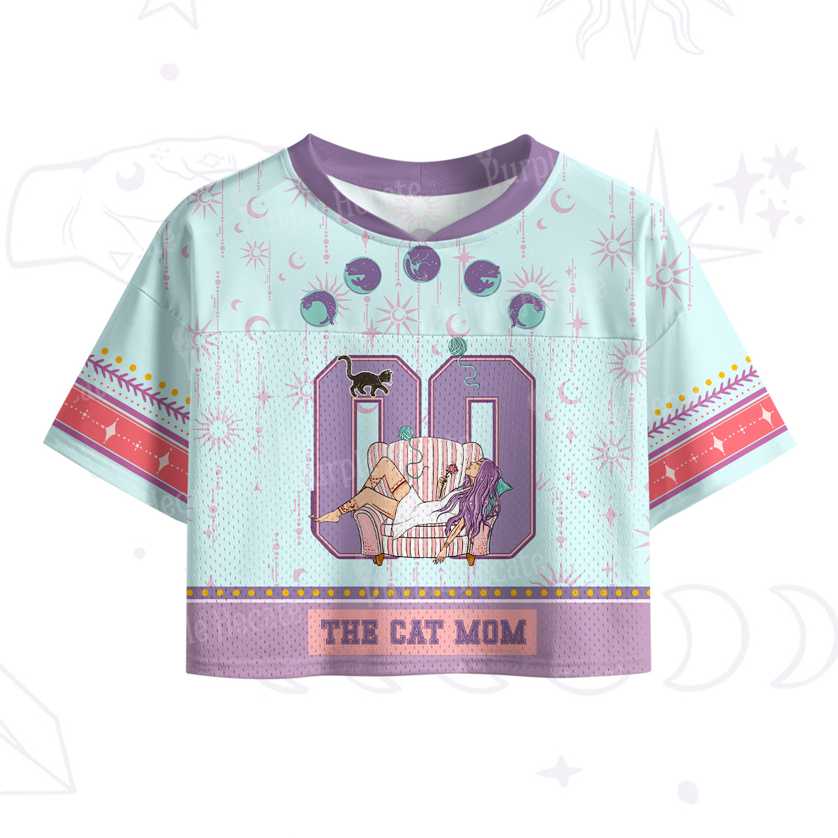 Purplehecate The Cat Mom Crop Sports Jersey