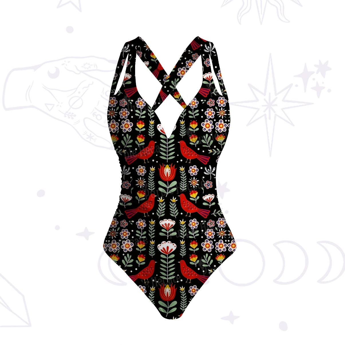 Purplehecate Mystic Forest Bird One-Piece Swimsuit
