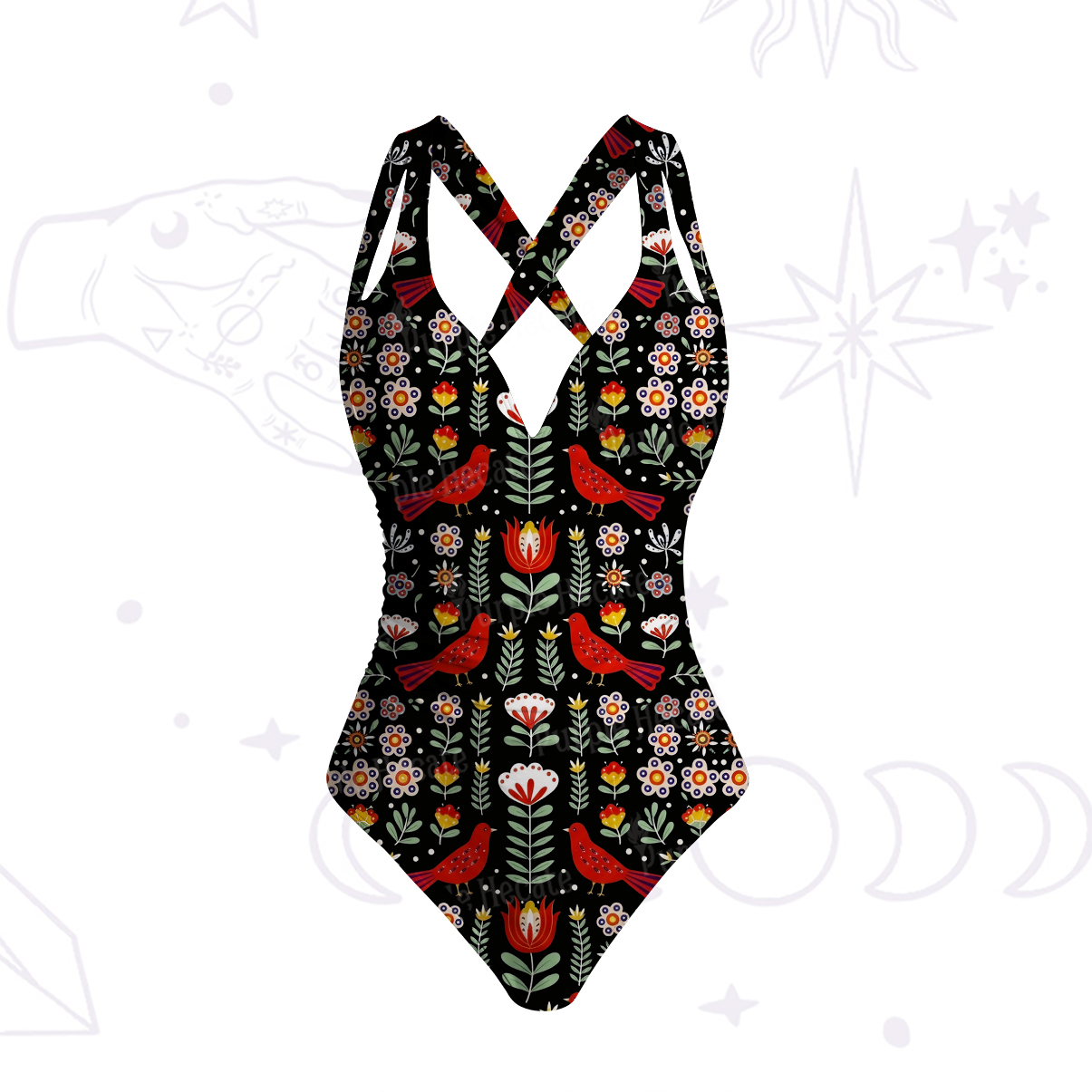 Purplehecate Mystic Forest Bird One-Piece Swimsuit