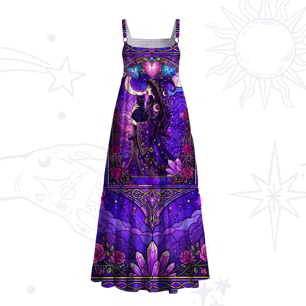 Purplehecate Moonlit Oracle Goddess Wide Straps Maxi Dress