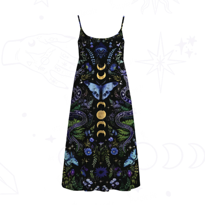 Purplehecate Moon Moth Witchery Spaghetti Strap Midi Dress